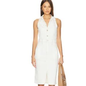 Hudson Jeans White Sleeveless Collared Button-Front Midi Dress